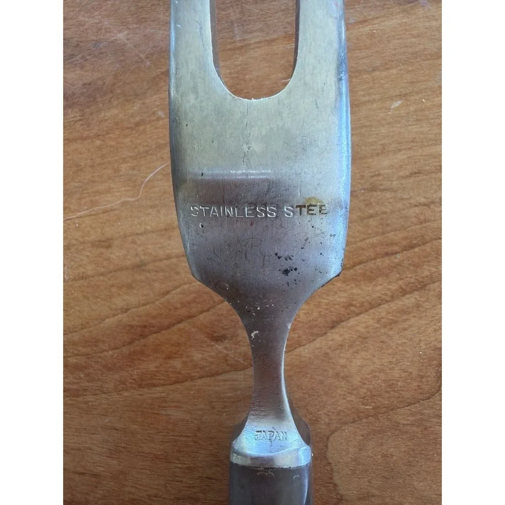Mid-Century Modern Teak bakelite Handle Stainless Steel Carving Fork Japan‎